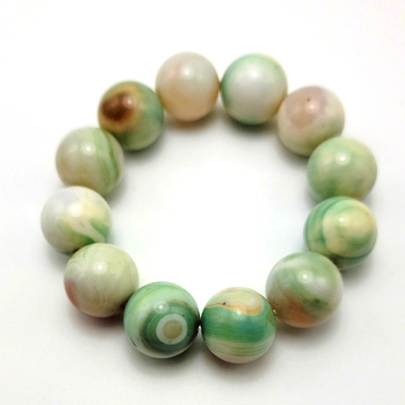 Large 18mm Green, Cream, and Red Ocean Agate Beaded Bracelet Natural Gemstone - Picture 3 of 7